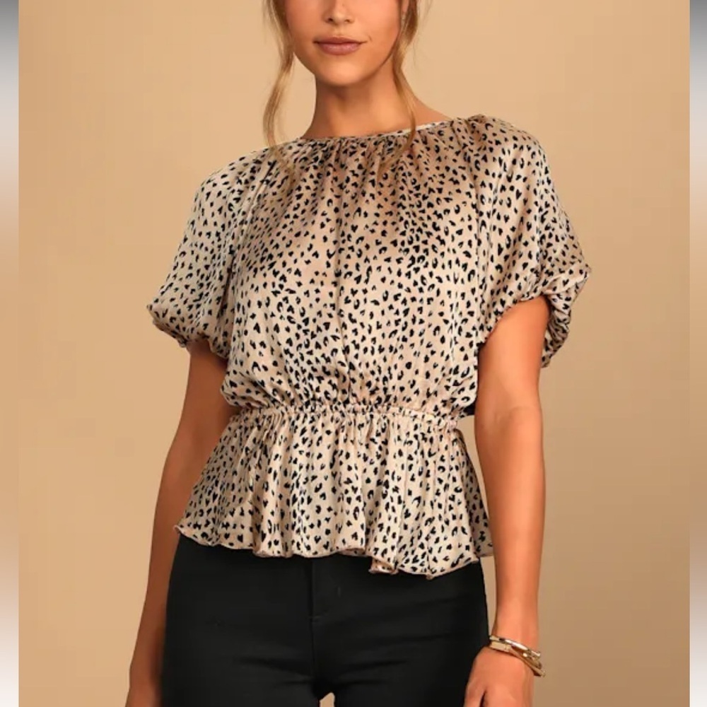 Lulus Tame Your Love Beige Leopard Print Backless Puff Sleeve Top Size XS